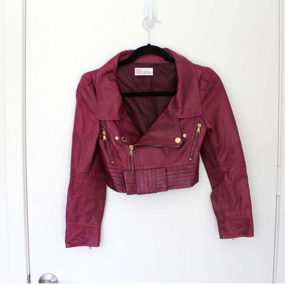 Red Valentino Raspberry Red Leather Jacket